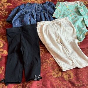 Bundle Baby Clothing: Onesie, 2 Leggings, & Baby Gap Dress 3-6 Months. NWOT